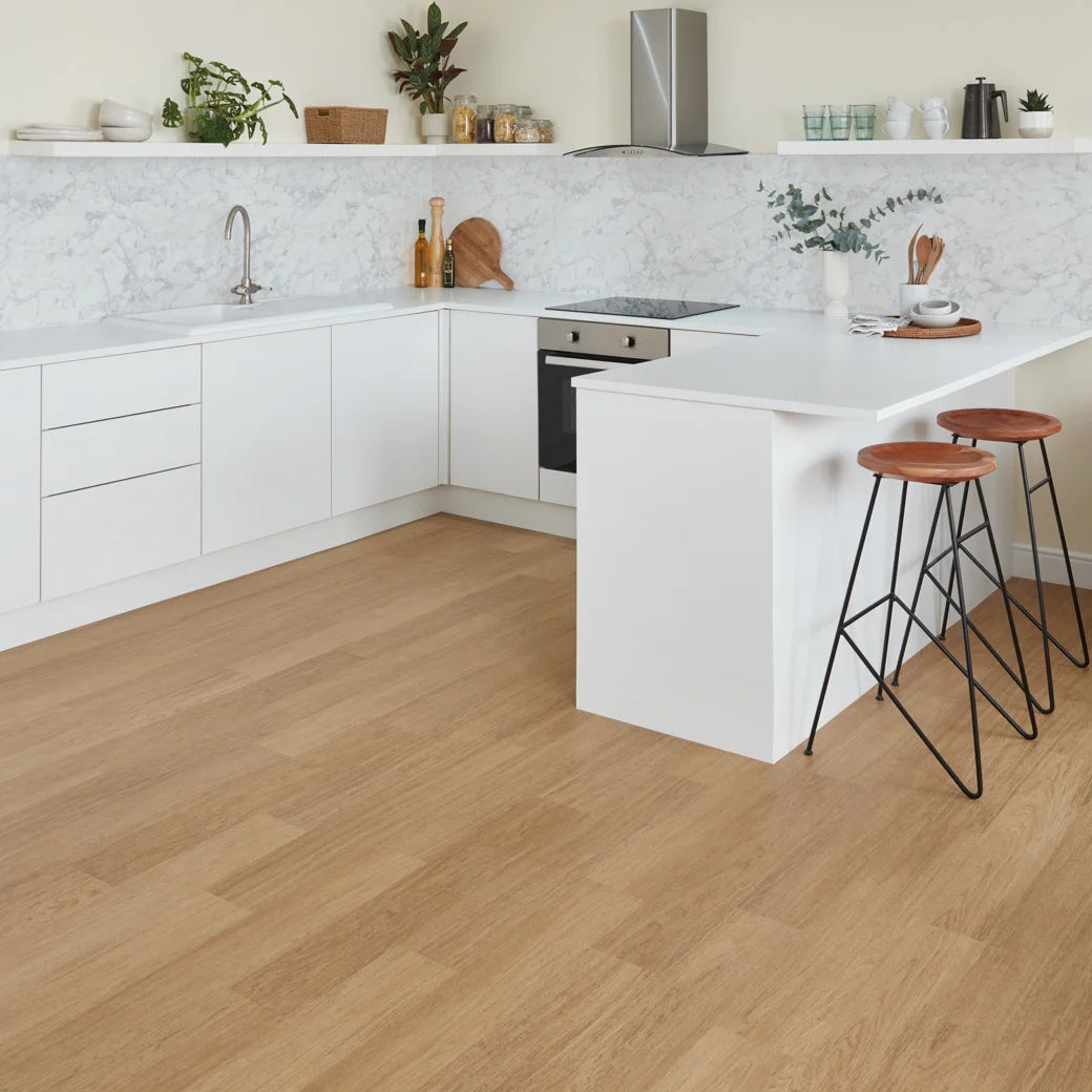 Karndean Knight Tile Natural Studio Oak flooring installed in a modern kitchen